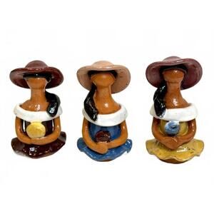 Set of 3 Vintage Handmade Terracotta Women Figurines Latin American Folk Pottery